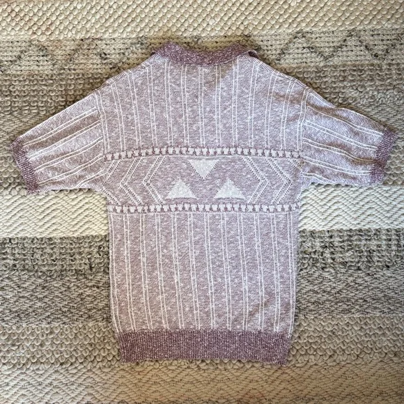 Vintage 70s Textured Weave Damon Men's Burgundy & White Yarn Knit Polo Shirt - Picture 6 of 7